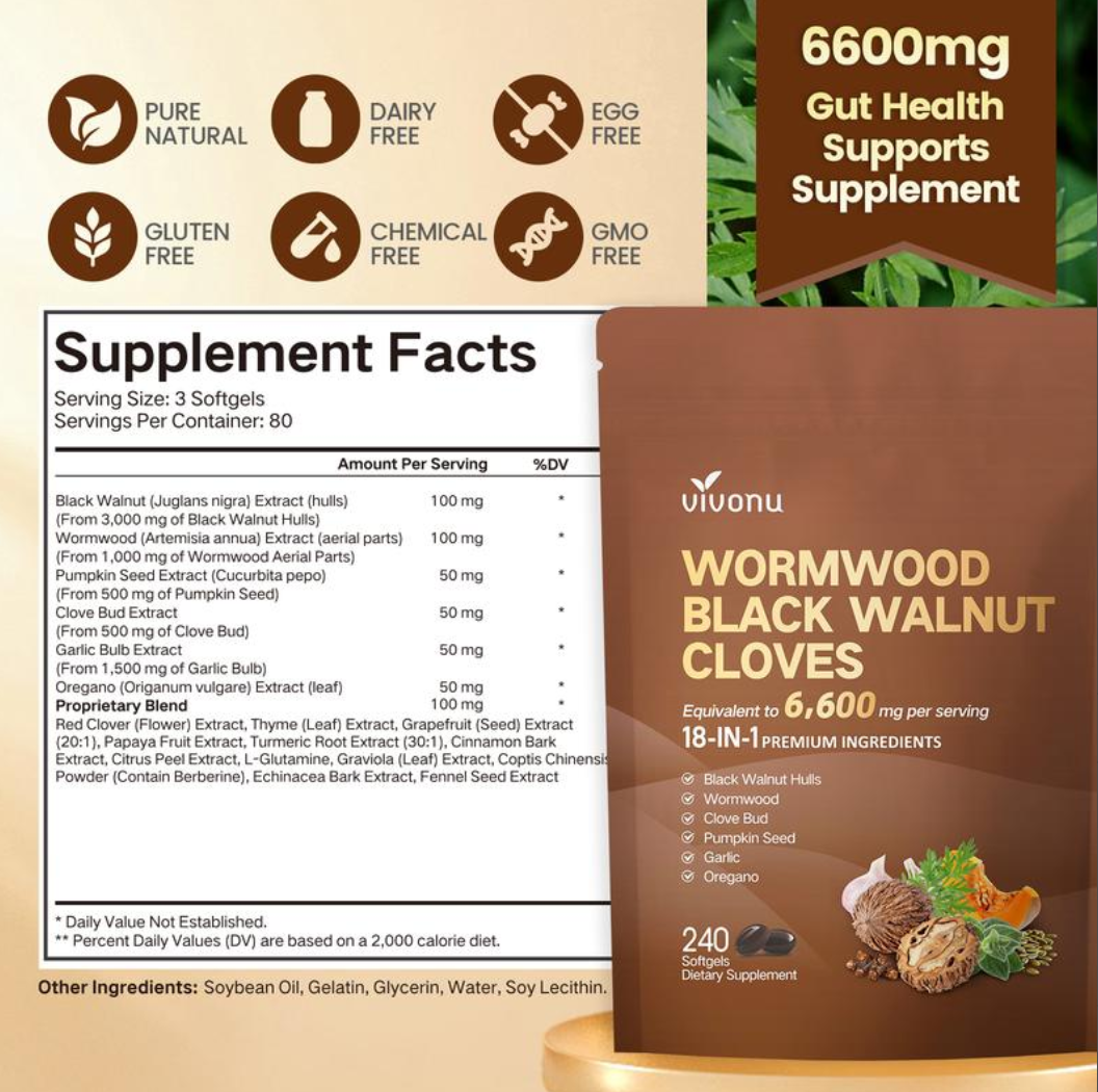 Virella Wormwood Black Walnut Cloves Capsules